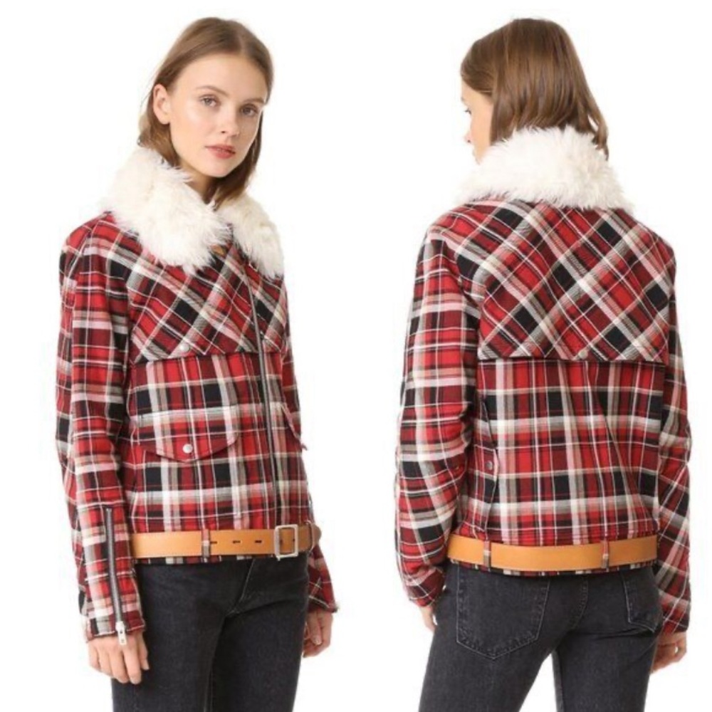 Rag & Bone Etiene Plaid Jacket | With Genuine Lamb Fur Collar | XXS | EUC